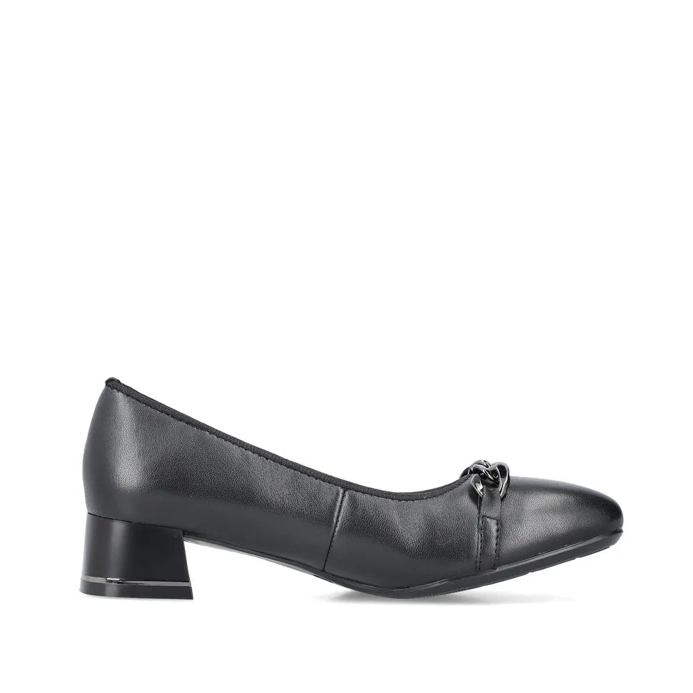 Ladies Black Leather Rieker Shoes Low Heel Court 45069-00 sale