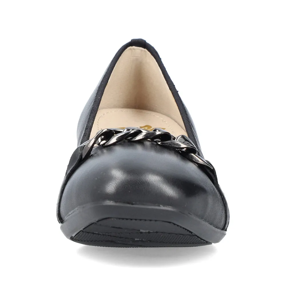 Ladies Black Leather Rieker Shoes Low Heel Court 45069-00 sale