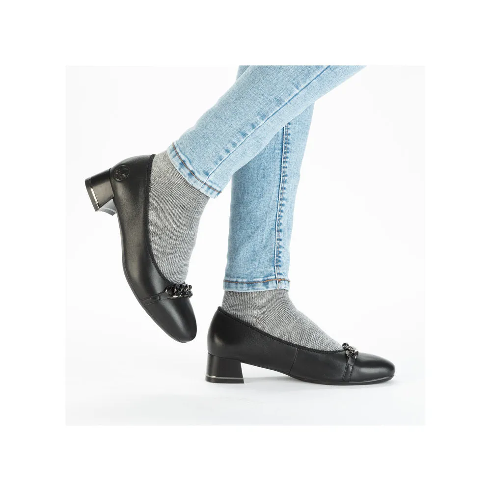 Ladies Black Leather Rieker Shoes Low Heel Court 45069-00 sale