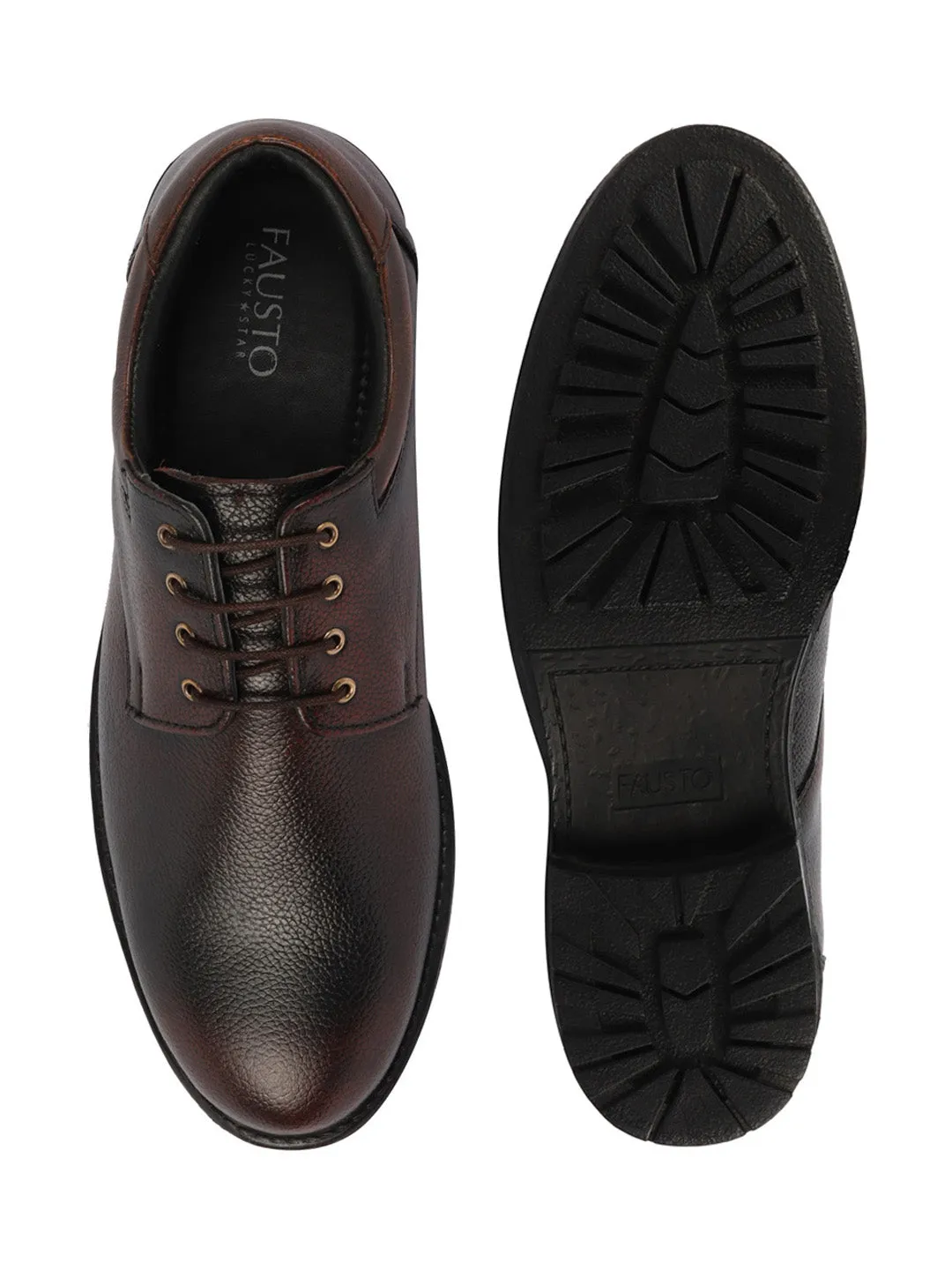 Men Tan Genuine Burnish Leather Formal Lace Up Derby Shoes For Office|Work