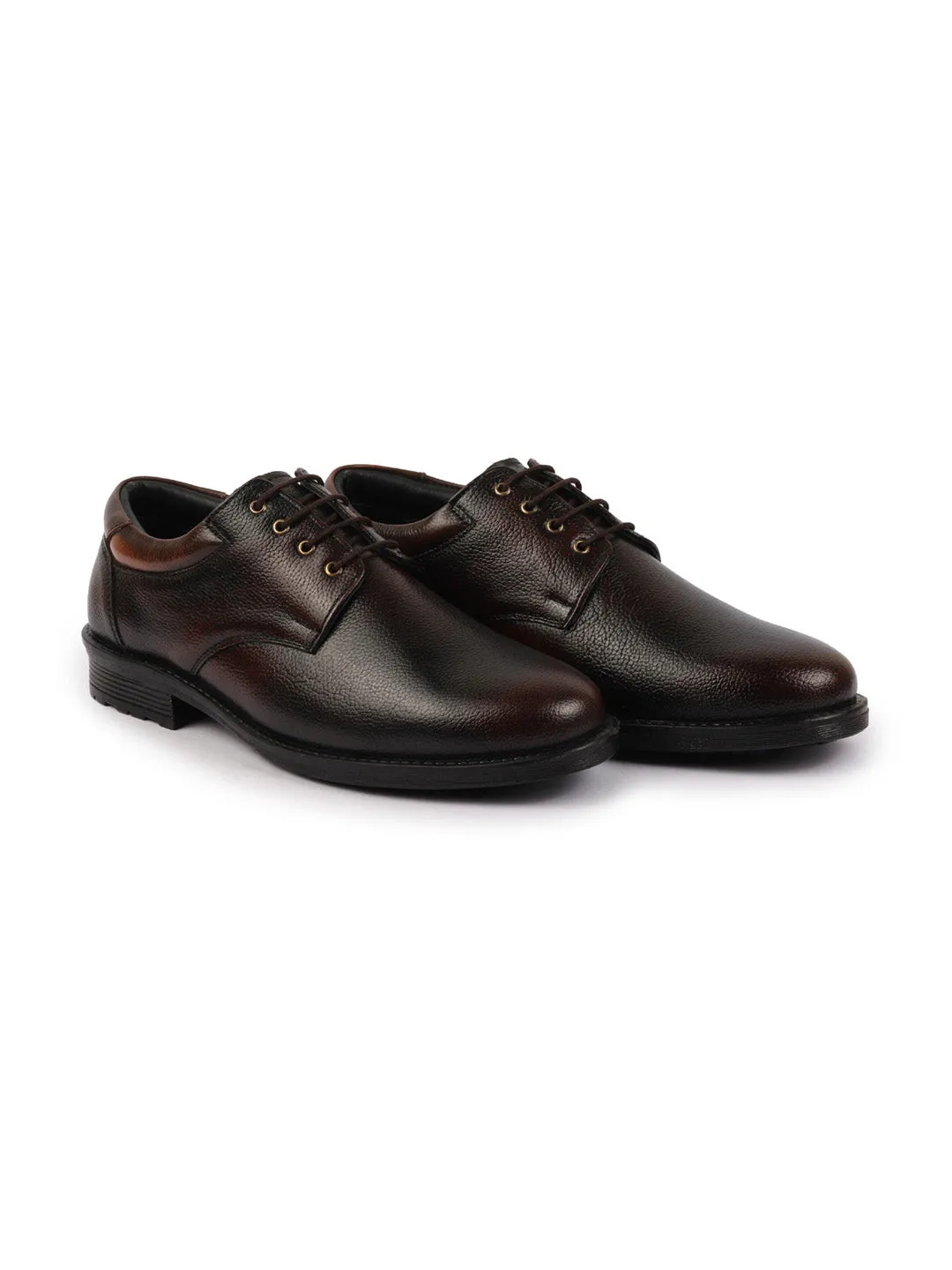 Men Tan Genuine Burnish Leather Formal Lace Up Derby Shoes For Office|Work