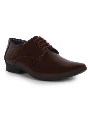Men Tan Patent Leather Party Party Wedding Pointed Toe Lace Up Derby Shoes