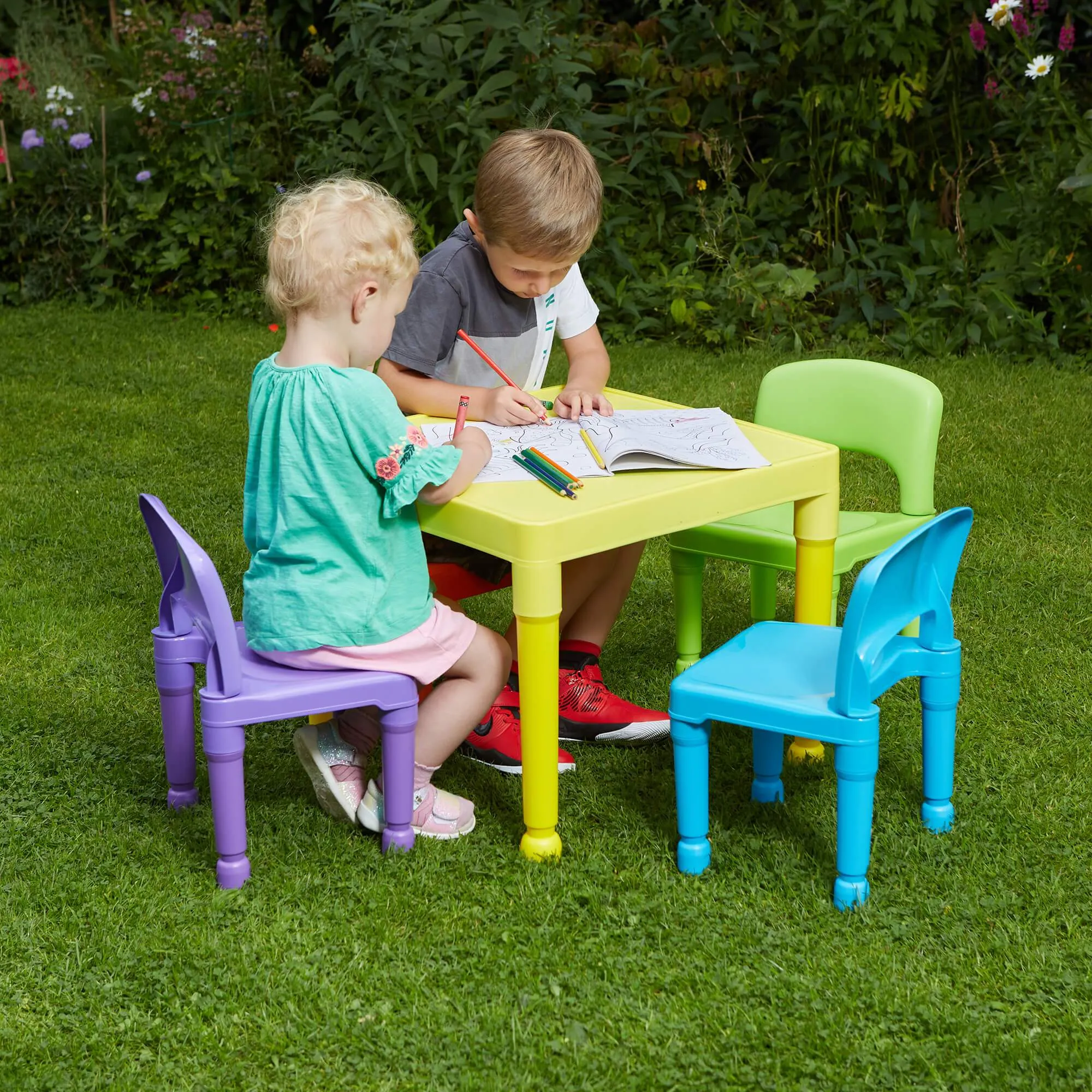 Multi-Coloured Table & 4 Chairs Set