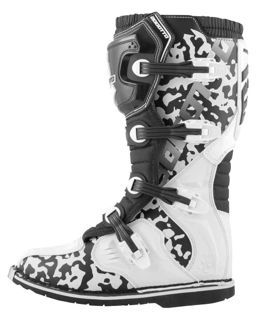 MX-3 Bogotto Camouflage Motocross Boots, Black and White