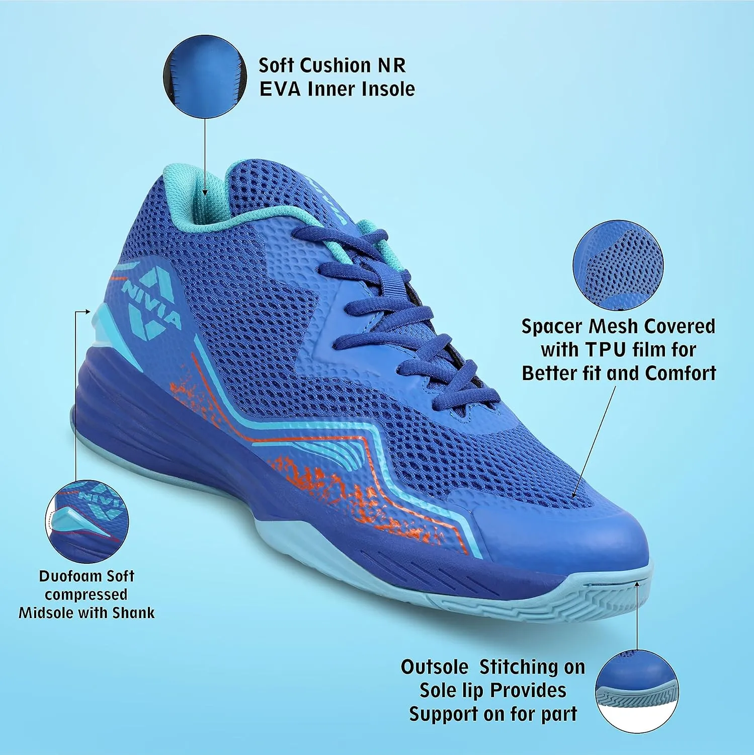 Nivia Warrior 2.0 Basketball Shoes with Soft Cushion EVA Inner Insole (Blue)