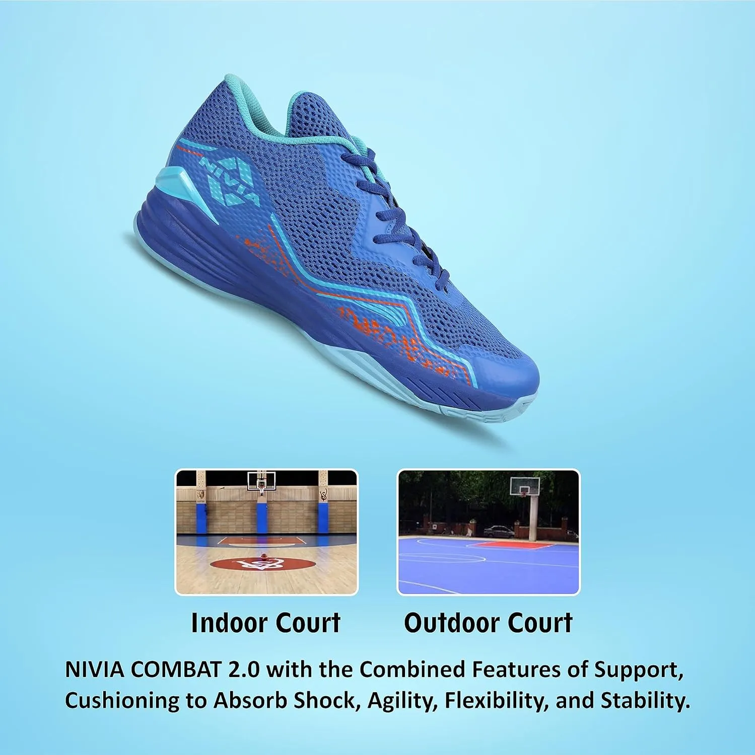Nivia Warrior 2.0 Basketball Shoes with Soft Cushion EVA Inner Insole (Blue)