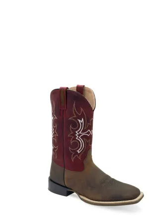 Old West Mens Broad Square Toe Brown/Cloudy Burgundy Leather Cowboy Boots 8 D