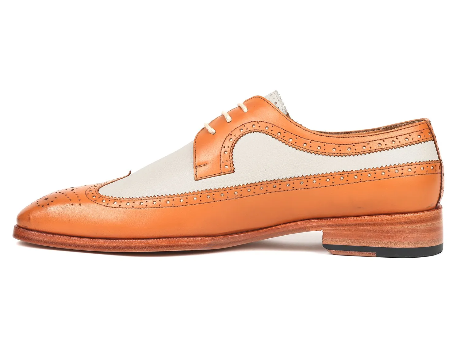 Paul Parkman Dual Tone Wingtip Derby Shoes in Cognac & Cream