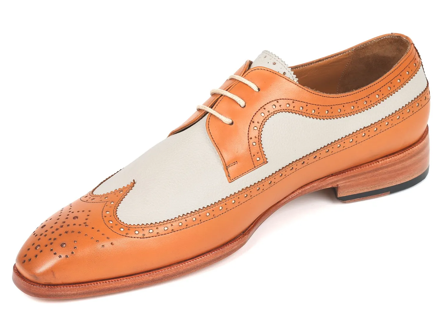 Paul Parkman Dual Tone Wingtip Derby Shoes in Cognac & Cream