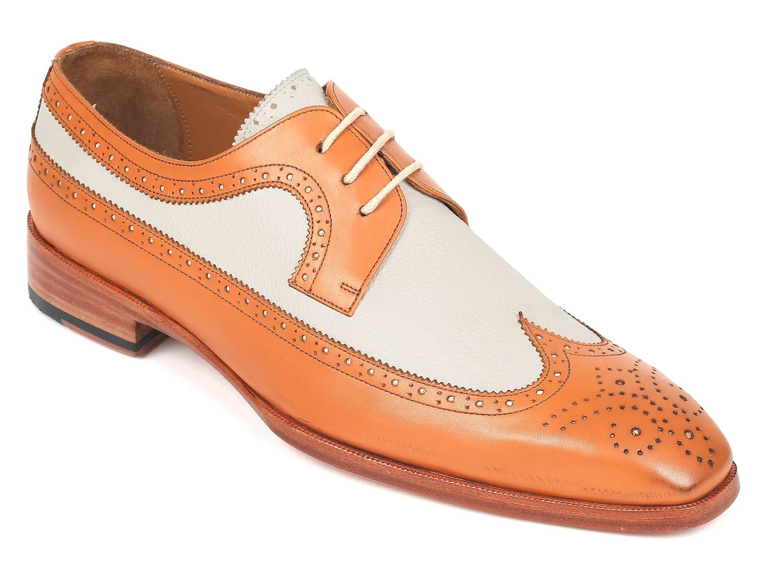 Paul Parkman Dual Tone Wingtip Derby Shoes in Cognac & Cream