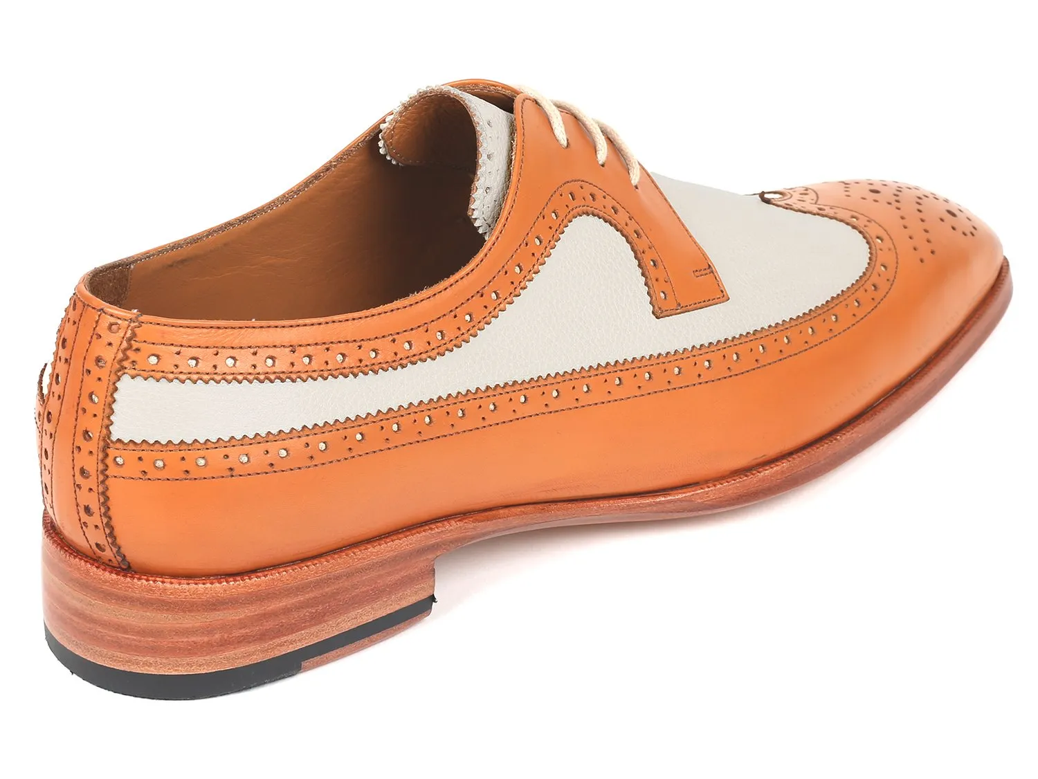 Paul Parkman Dual Tone Wingtip Derby Shoes in Cognac & Cream