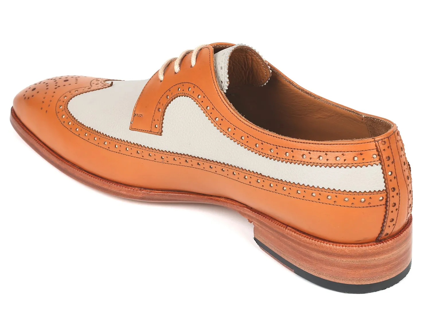 Paul Parkman Dual Tone Wingtip Derby Shoes in Cognac & Cream