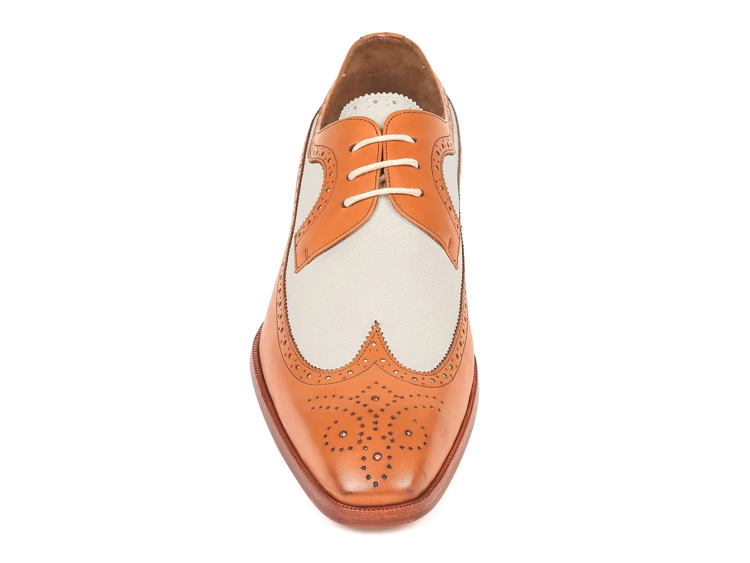 Paul Parkman Dual Tone Wingtip Derby Shoes in Cognac & Cream