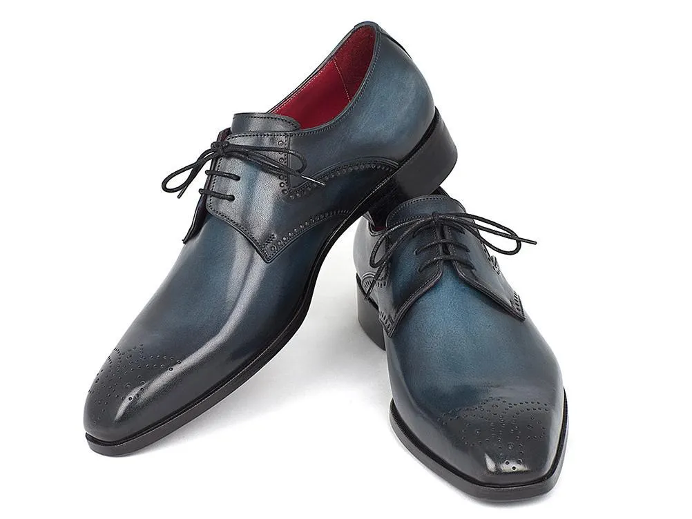 Paul Parkman Men's Navy & Blue Medallion Toe Derby Shoes (ID#6584-NAVY)