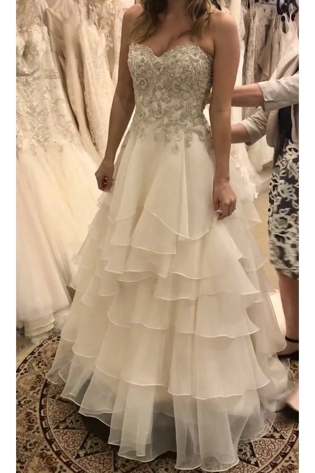 Romantic Sweetheart Beaded Bodice tiered Wedding Dresses Long Beautifully Bridal Dresses N1456