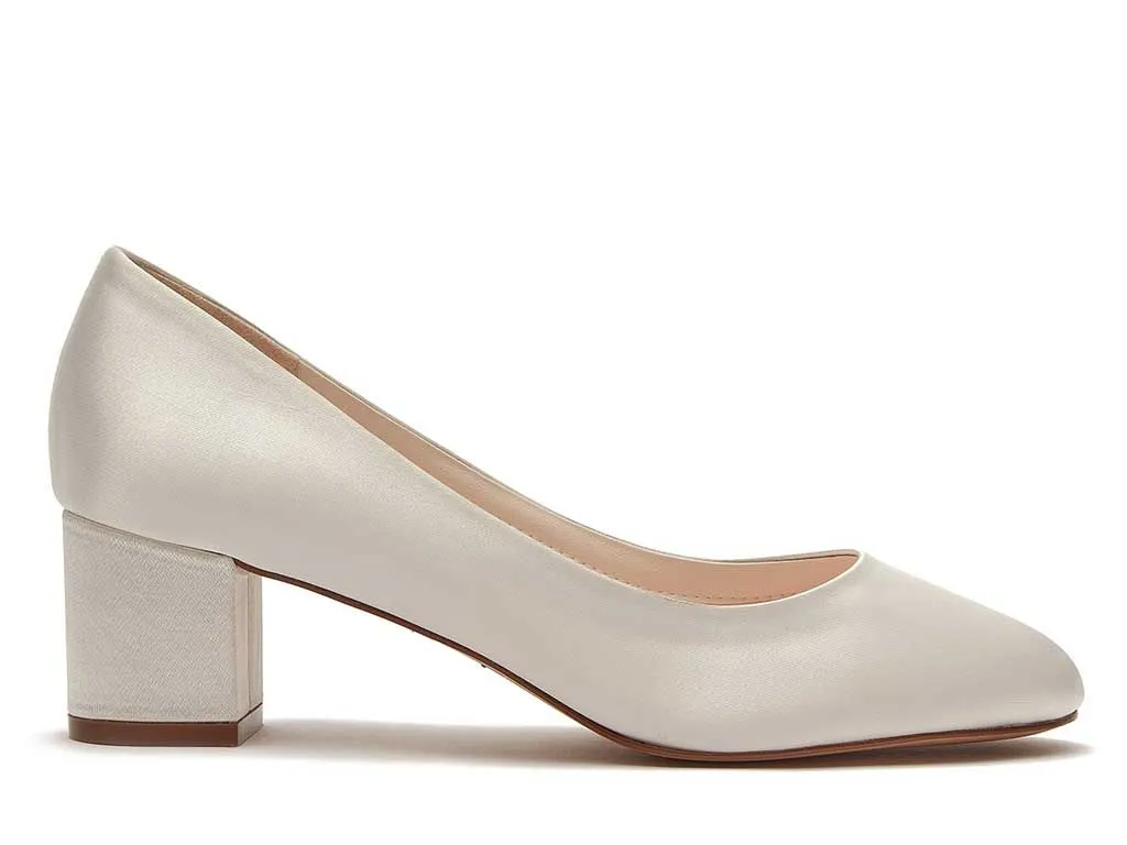Serenity Ivory Satin Block Heels | Rainbow Club Shoes
