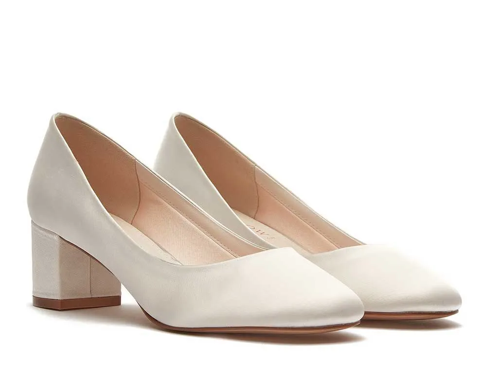 Serenity Ivory Satin Block Heels | Rainbow Club Shoes
