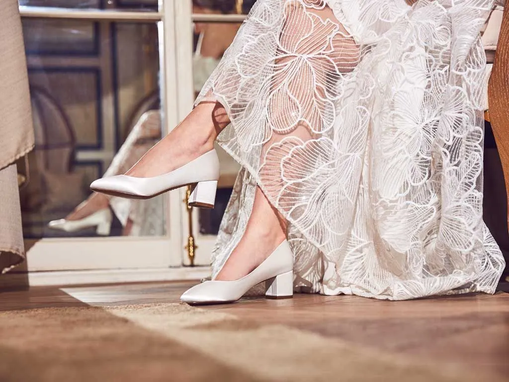 Serenity Ivory Satin Block Heels | Rainbow Club Shoes