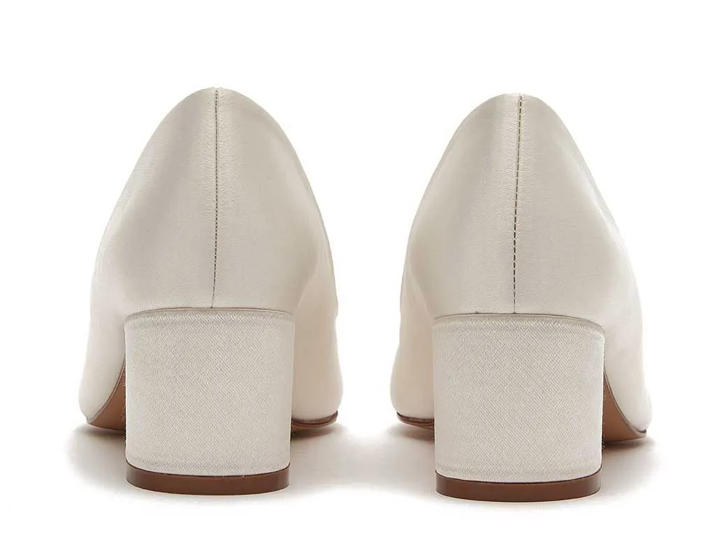 Serenity Ivory Satin Block Heels | Rainbow Club Shoes