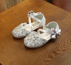 Shoes 2020 High Quality Kids Footwear PU Sandals Bow Sequined Girls Elegant Single Shoes Party Flat Shoes