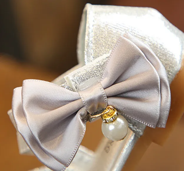 Shoes 2020 High Quality Kids Footwear PU Sandals Bow Sequined Girls Elegant Single Shoes Party Flat Shoes