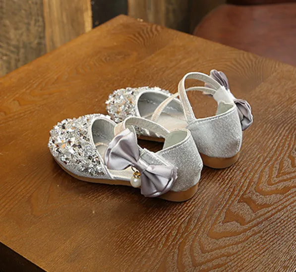 Shoes 2020 High Quality Kids Footwear PU Sandals Bow Sequined Girls Elegant Single Shoes Party Flat Shoes