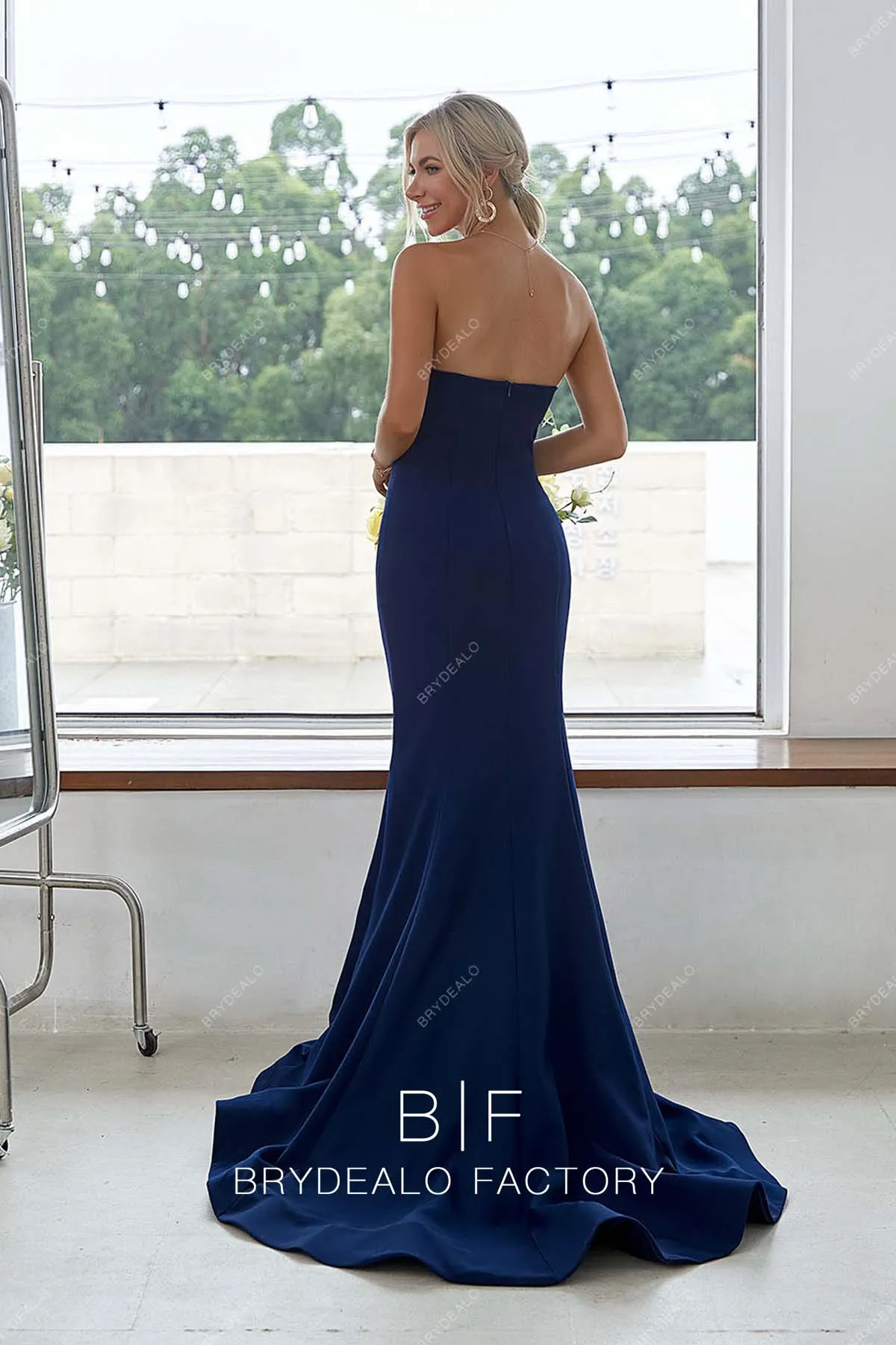 Simple Sweetheart Neck Strapless Navy Blue Mermaid Long Dress