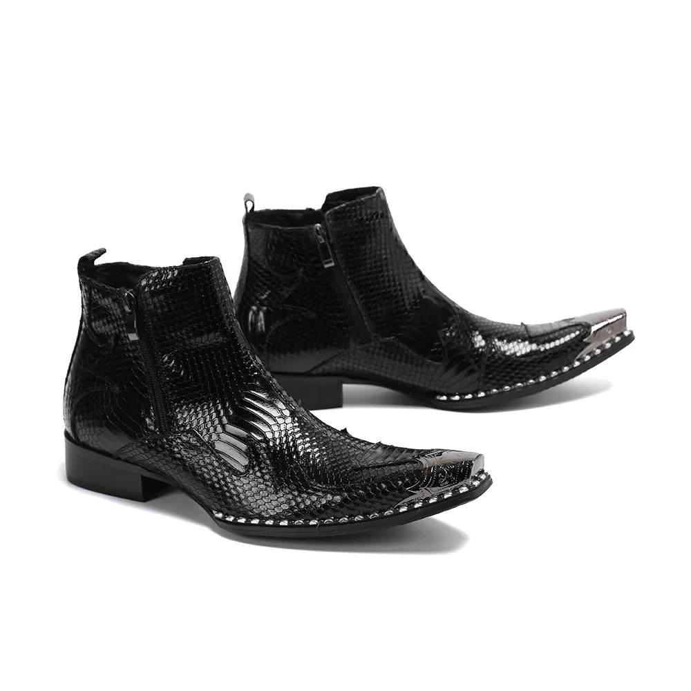 Snake Skin Mid Top Ankle Boots for Men