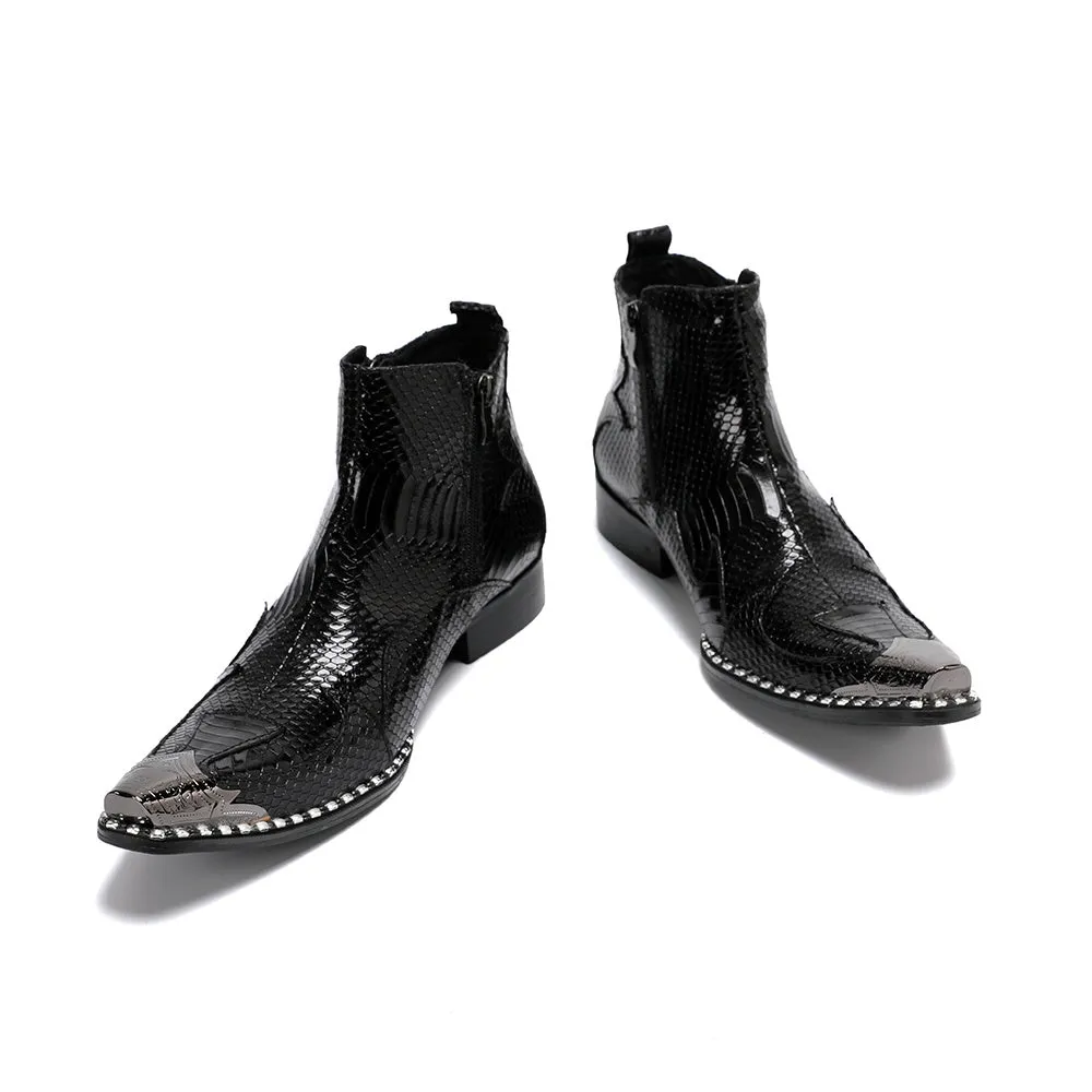 Snake Skin Mid Top Ankle Boots for Men