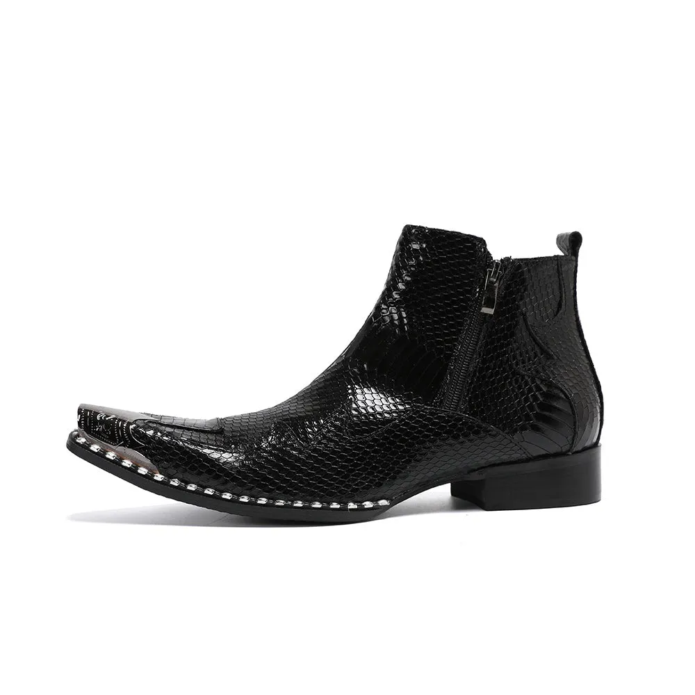 Snake Skin Mid Top Ankle Boots for Men