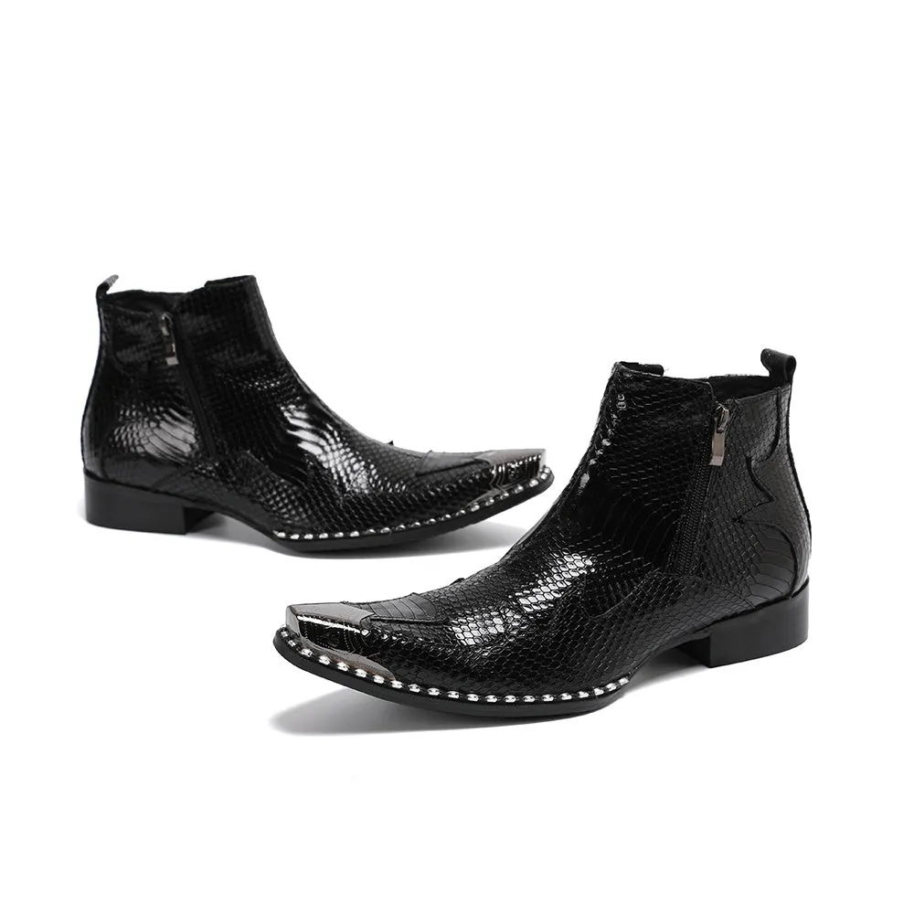 Snake Skin Mid Top Ankle Boots for Men