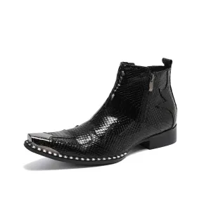 Snake Skin Mid Top Ankle Boots for Men