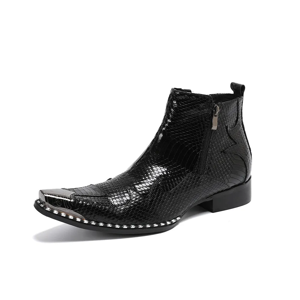 Snake Skin Mid Top Ankle Boots for Men