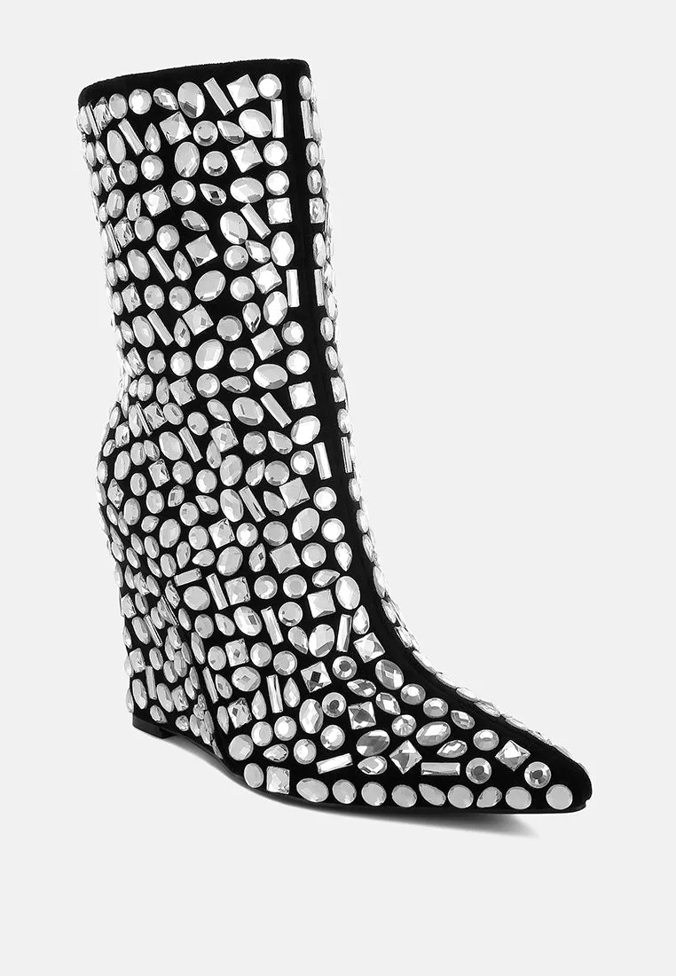 Trend Titan Diamante Slim Wedge Heel Boots