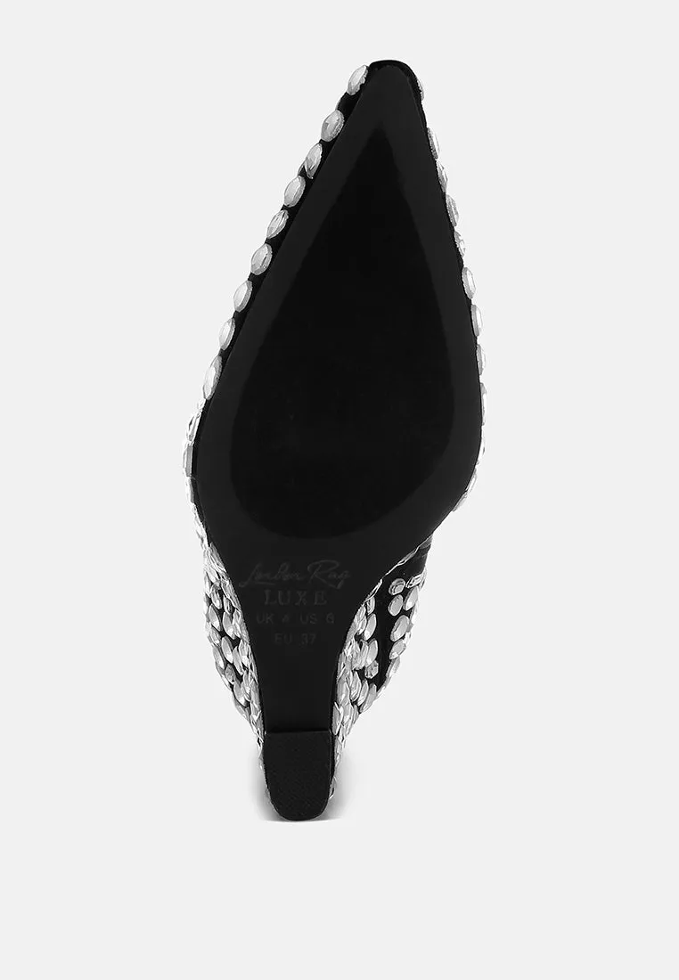 Trend Titan Diamante Slim Wedge Heel Boots