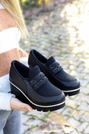 Women's Black Hidden Wedge Heel Sport Shoes