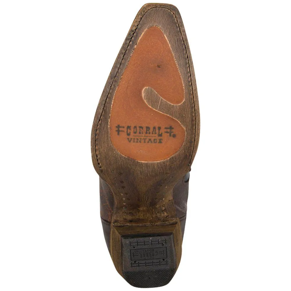 Women's Corral A1094 13" Brown Crater Bone Embroidery Snip Toe (SHOP IN-STORES TOO)