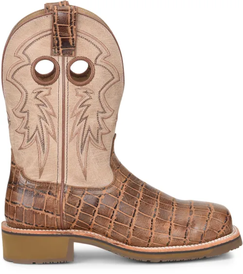 Womens Double H Oceana Antique Croc Print Steel Toe Broad Square Toe Roper Boots